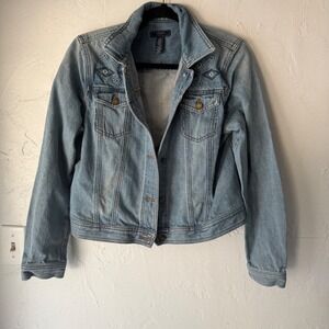 Chaps‎ Denim Jacket Vintage L Light Wash Embellished Western Jean Coat Cowoy